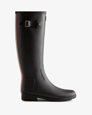 Hunter Women's Refined Slim Fit Tri-Colour Logo Backstrap Tall Rain Boots Black WFT2354RMA BLK