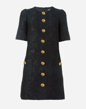 Jacquard Button-Embellished Mini Dress