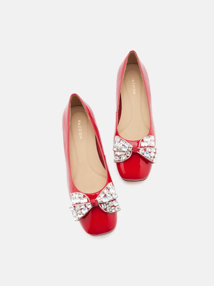 Katy Diamante Embellished Bow Patent Leather Flats