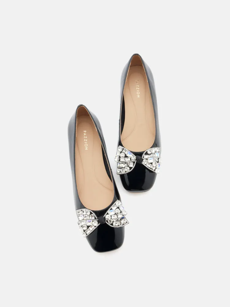 Katy Diamante Embellished Bow Patent Leather Flats