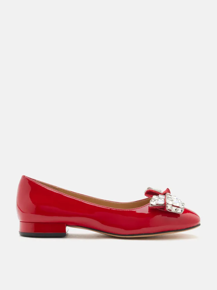 Katy Diamante Embellished Bow Patent Leather Flats
