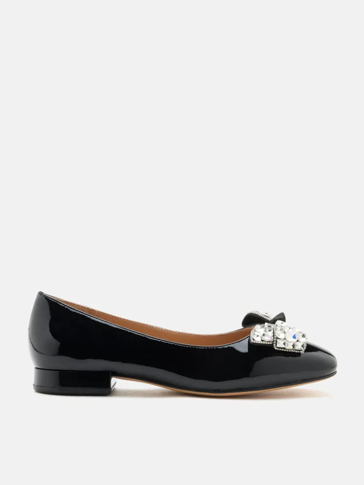 Katy Diamante Embellished Bow Patent Leather Flats