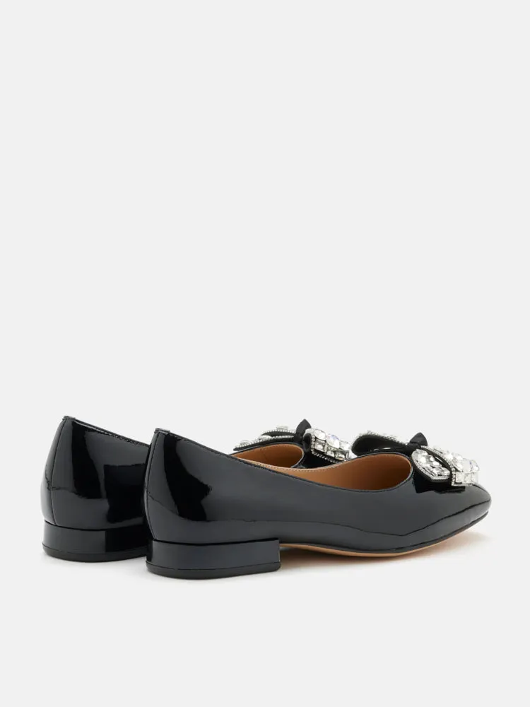 Katy Diamante Embellished Bow Patent Leather Flats