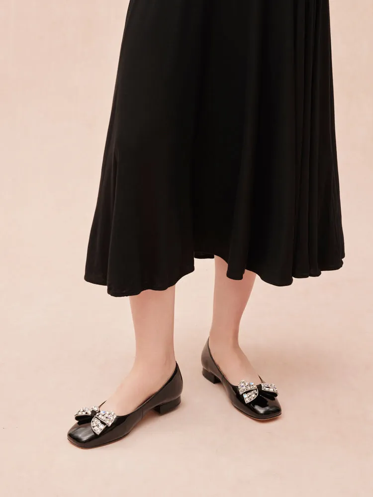 Katy Diamante Embellished Bow Patent Leather Flats