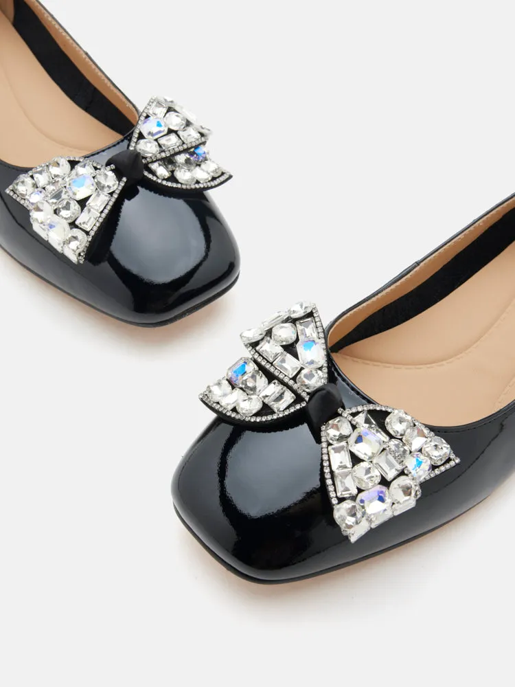 Katy Diamante Embellished Bow Patent Leather Flats