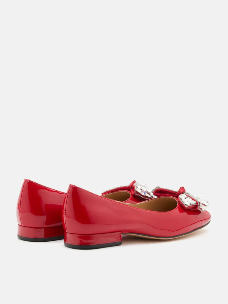Katy Diamante Embellished Bow Patent Leather Flats