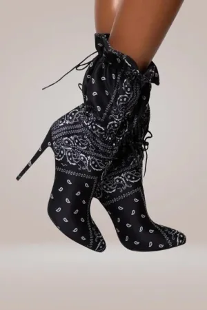 Lace Up High Heel Ankle Boots