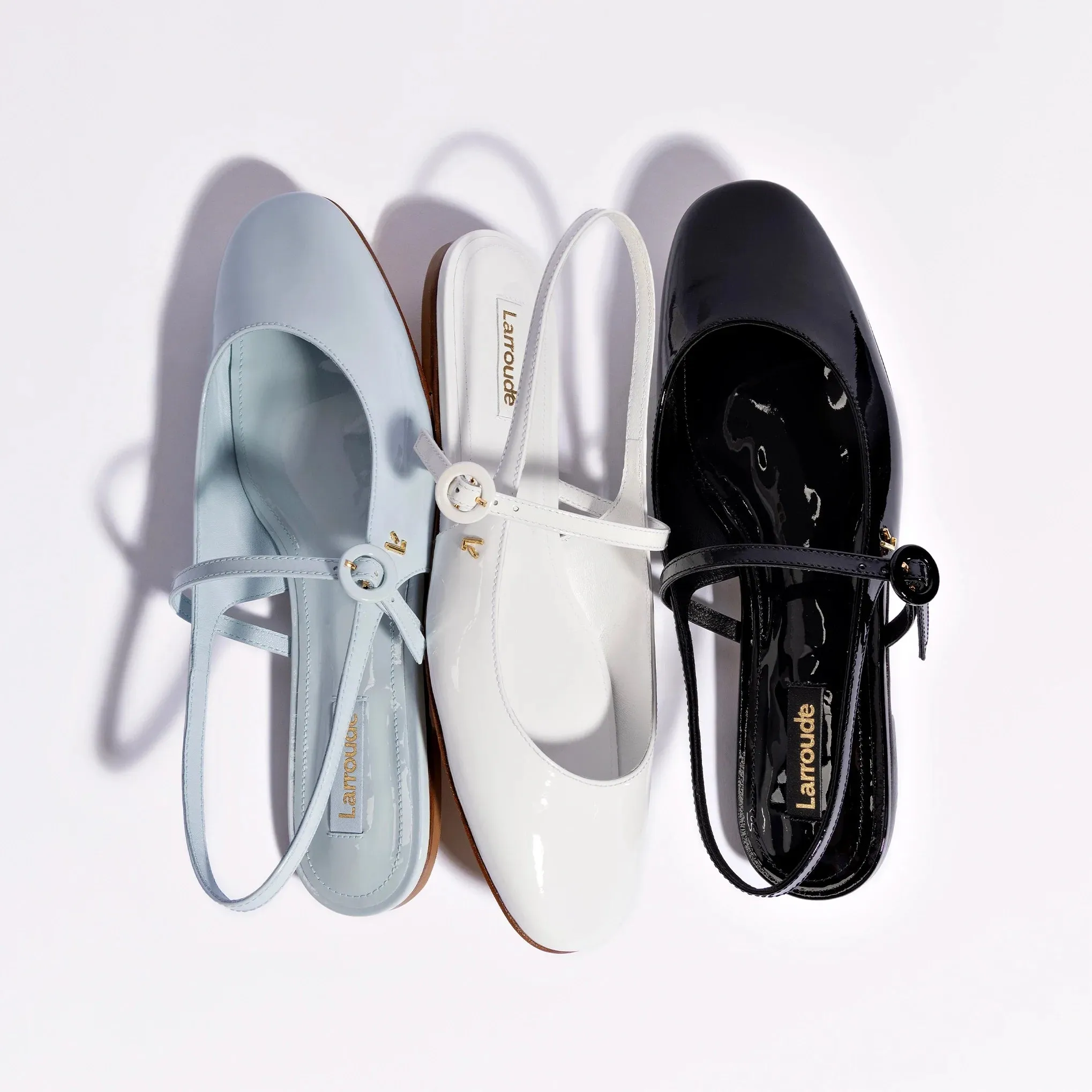 Larroude Georgina Ballet Flat In White Patent Leather