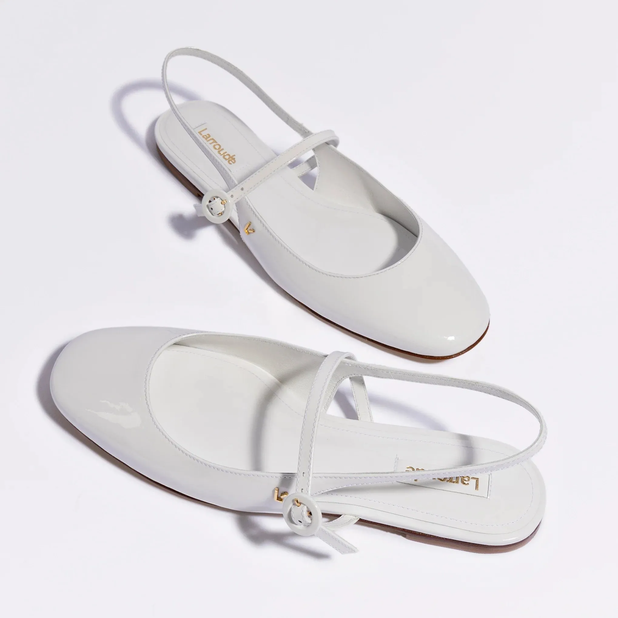 Larroude Georgina Ballet Flat In White Patent Leather