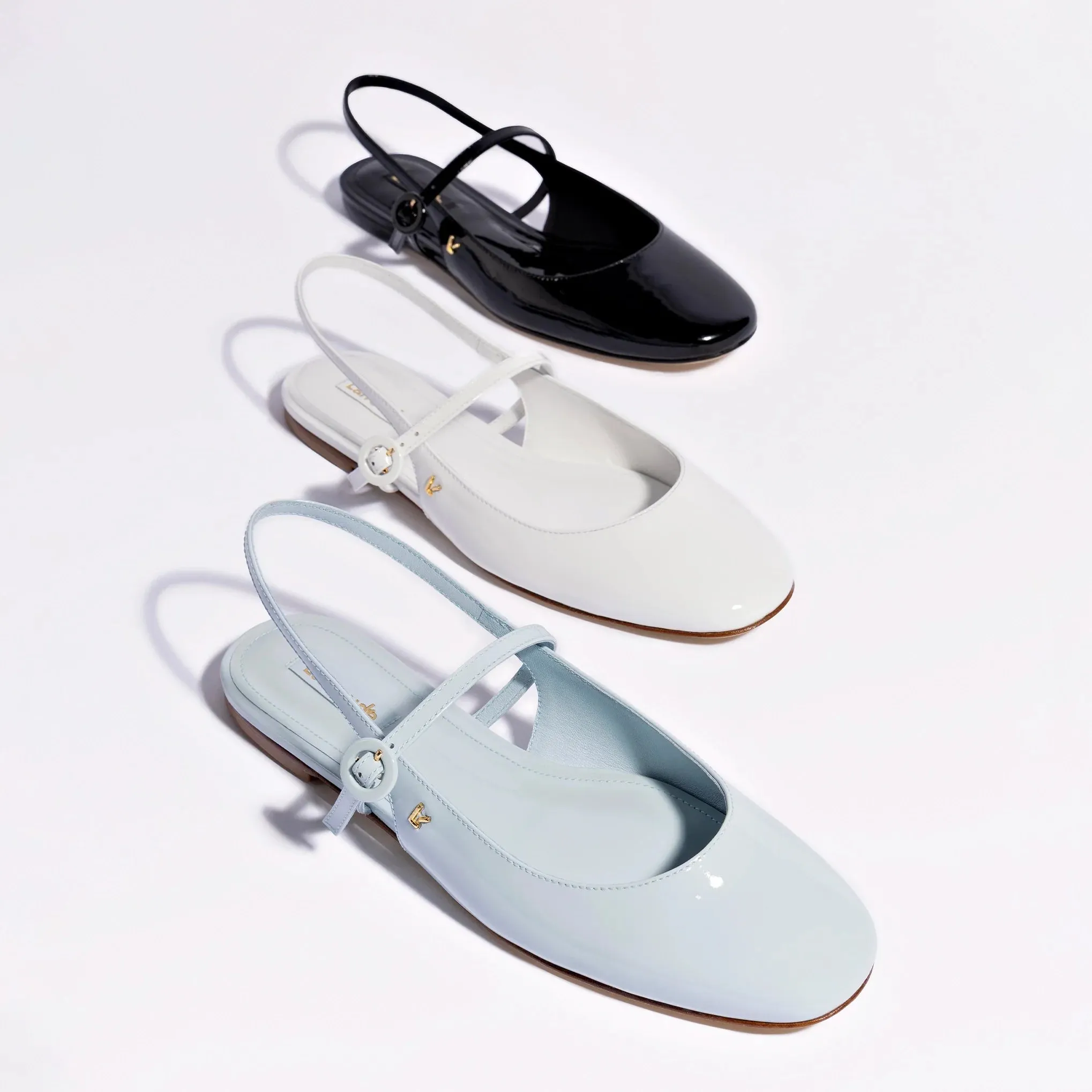 Larroude Georgina Ballet Flat In White Patent Leather