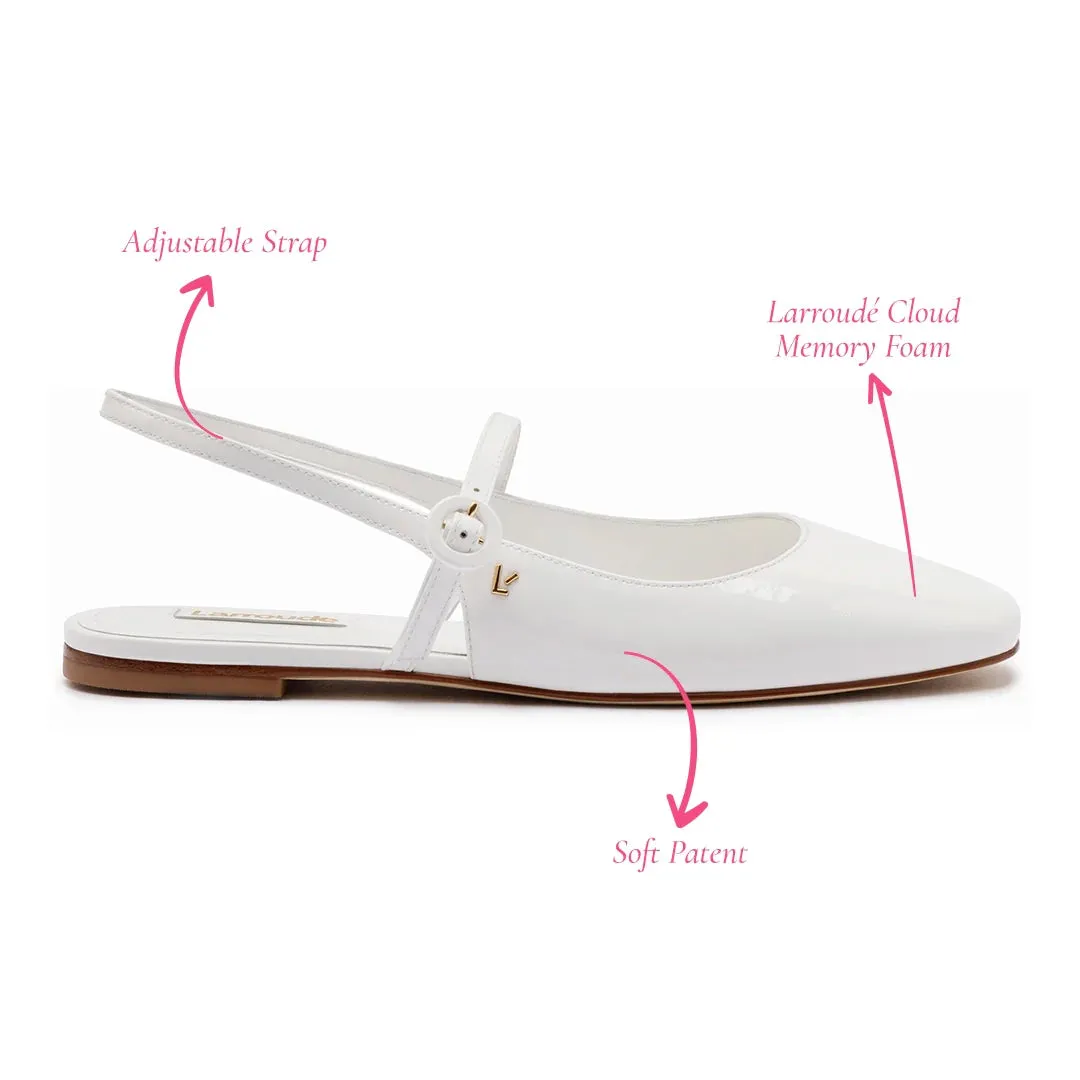 Larroude Georgina Ballet Flat In White Patent Leather