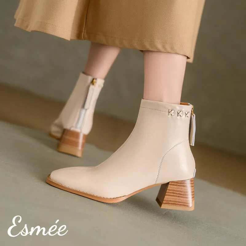 Leather Ankle Boots with Cross Design