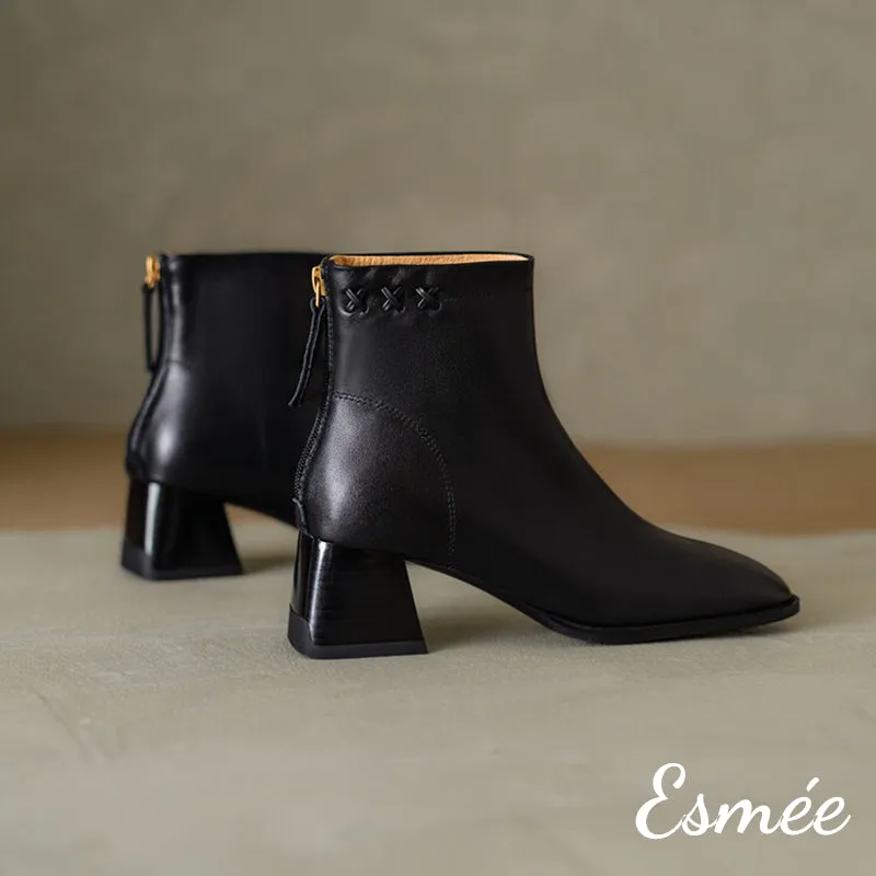 Leather Ankle Boots with Cross Design