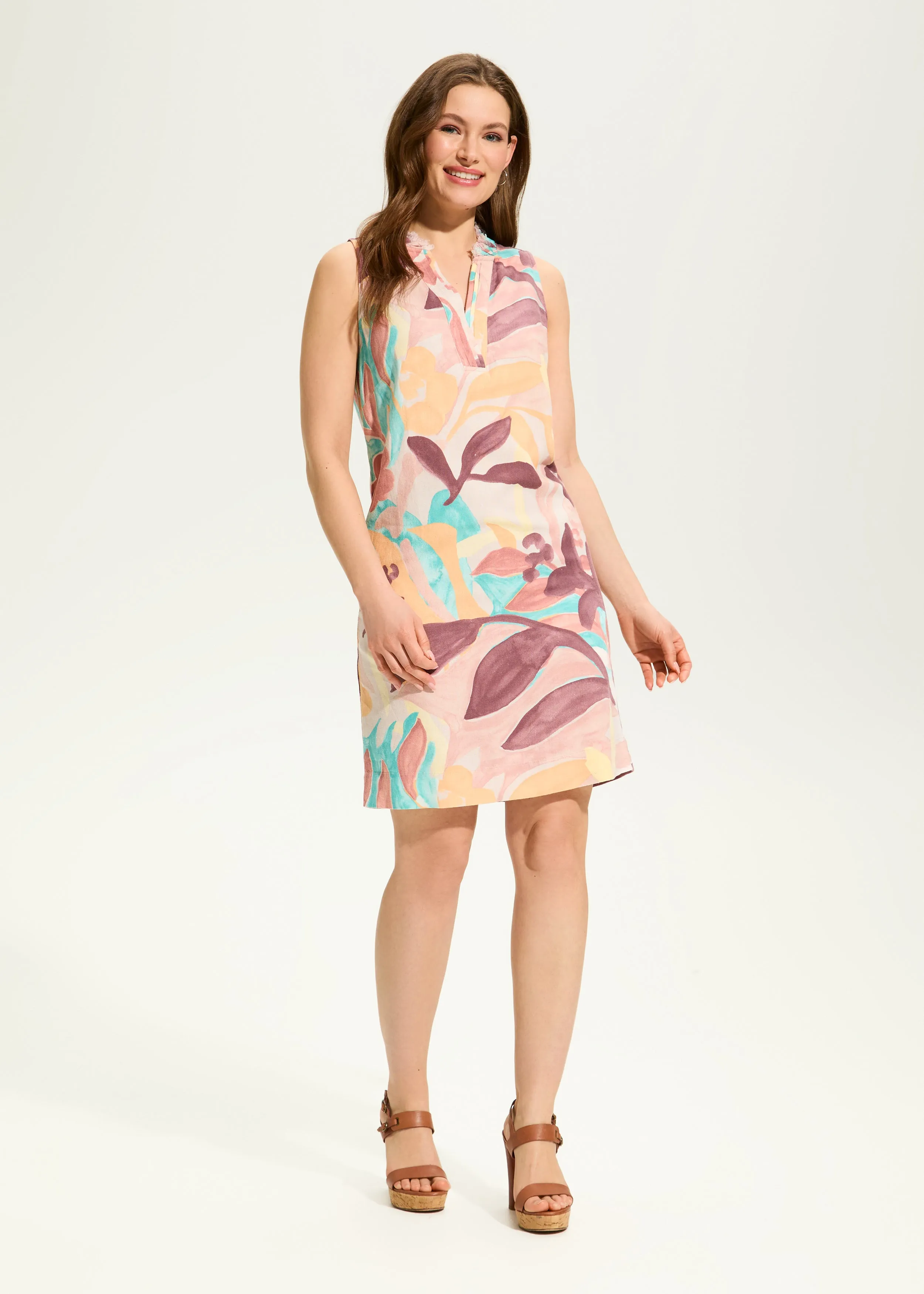 Linen Shift Dress, Camo Floral