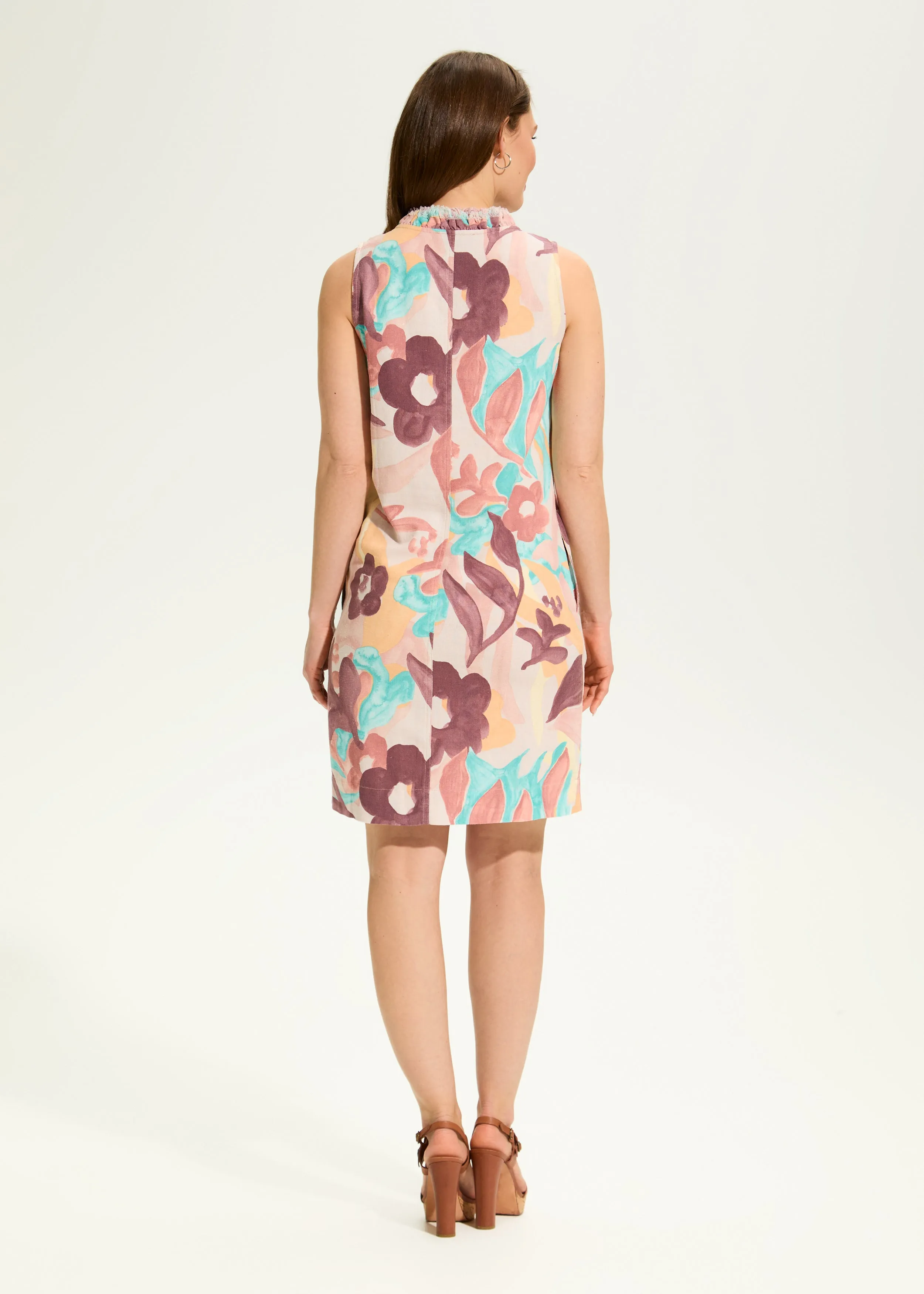 Linen Shift Dress, Camo Floral