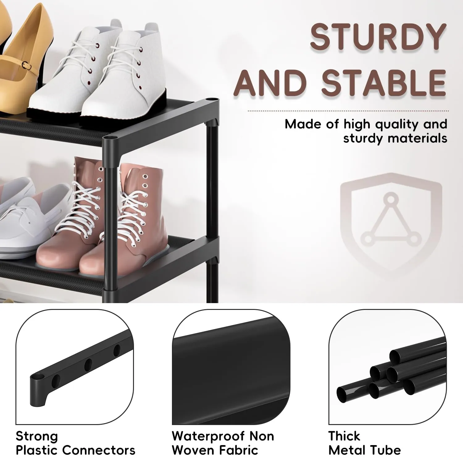 Long Shoe Rack 4 Tier Shoe Storage Organizer with 2 Hooks, Wide Stackable Shoe Organizer Racks for Closet Entryway,Shoe Shelf Stand Sturdy Durable Shoes Holder Save Space Up to 26Pairs
