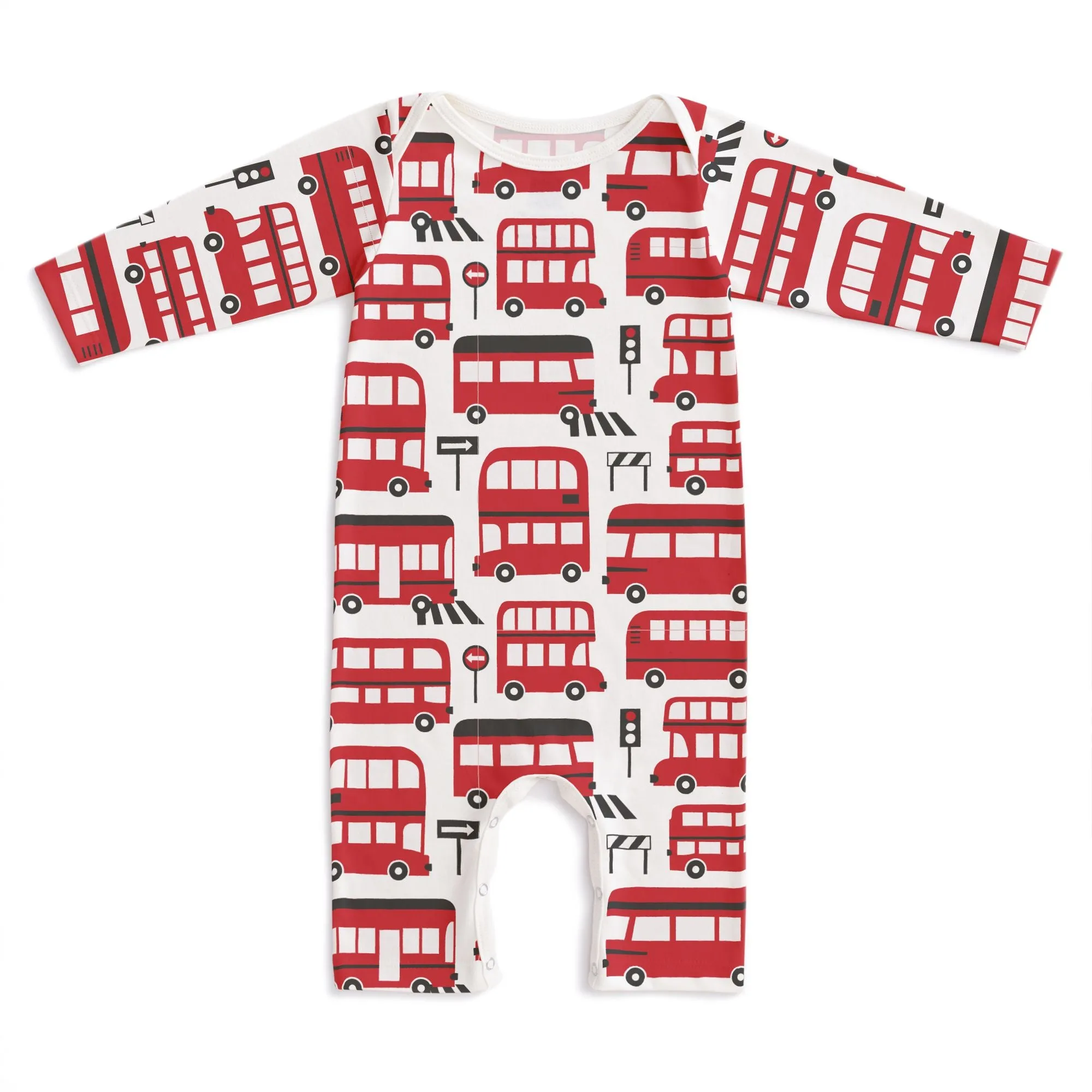 Long Sleeve Romper (Double Decker Buses Red)