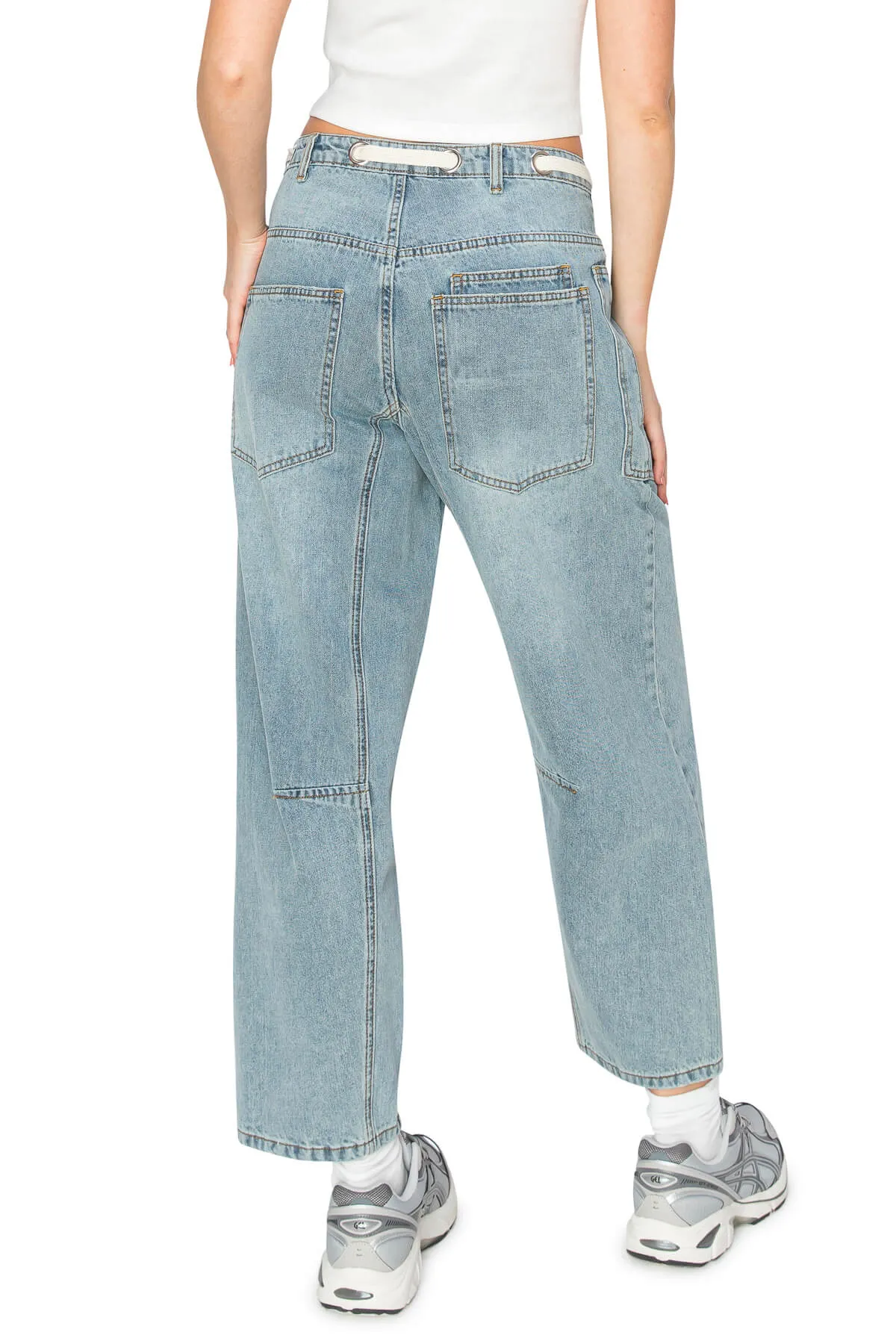 Low Slung Barrel Cargo Jeans - Medium Wash