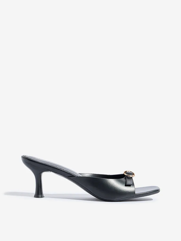 LUNA BLU Black Buckle-Detailed Heel Sandals