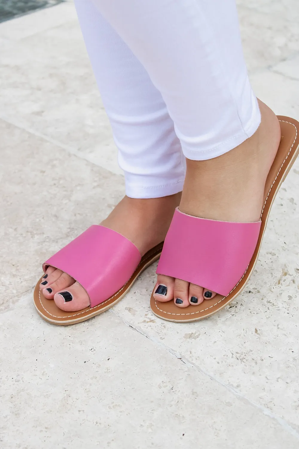 Matisse: Cabana Leather Slide Sandal - Bubblegum