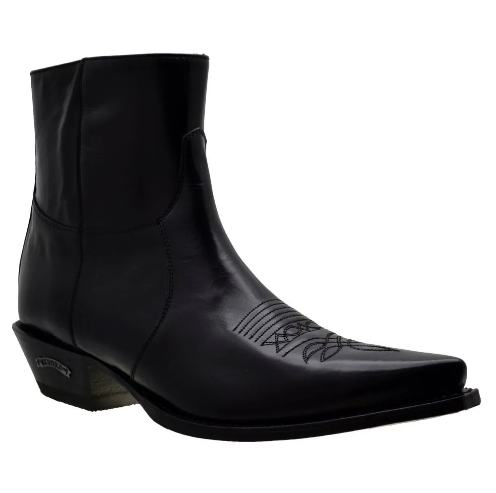 Men's Cowboy Boots Sendra 7826W Black Leather Cuban Heel last pairs 40 45