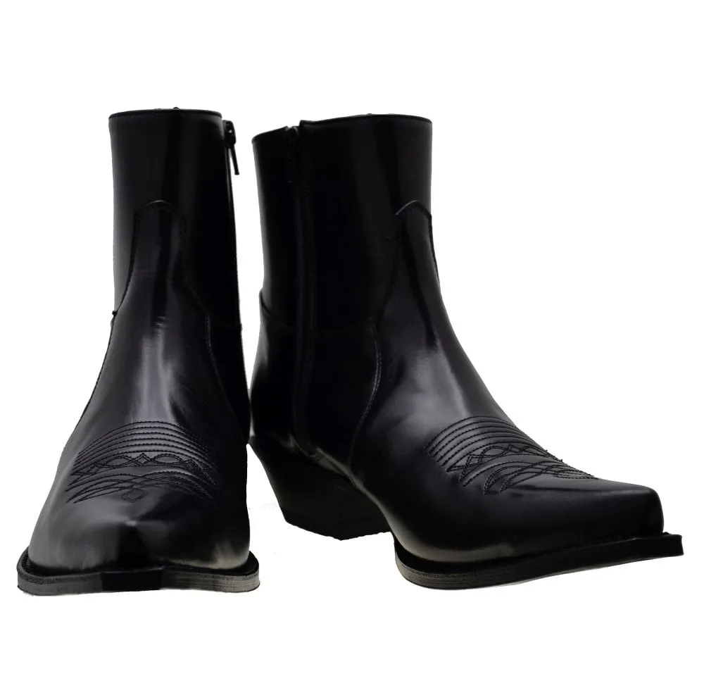 Men's Cowboy Boots Sendra 7826W Black Leather Cuban Heel last pairs 40 45