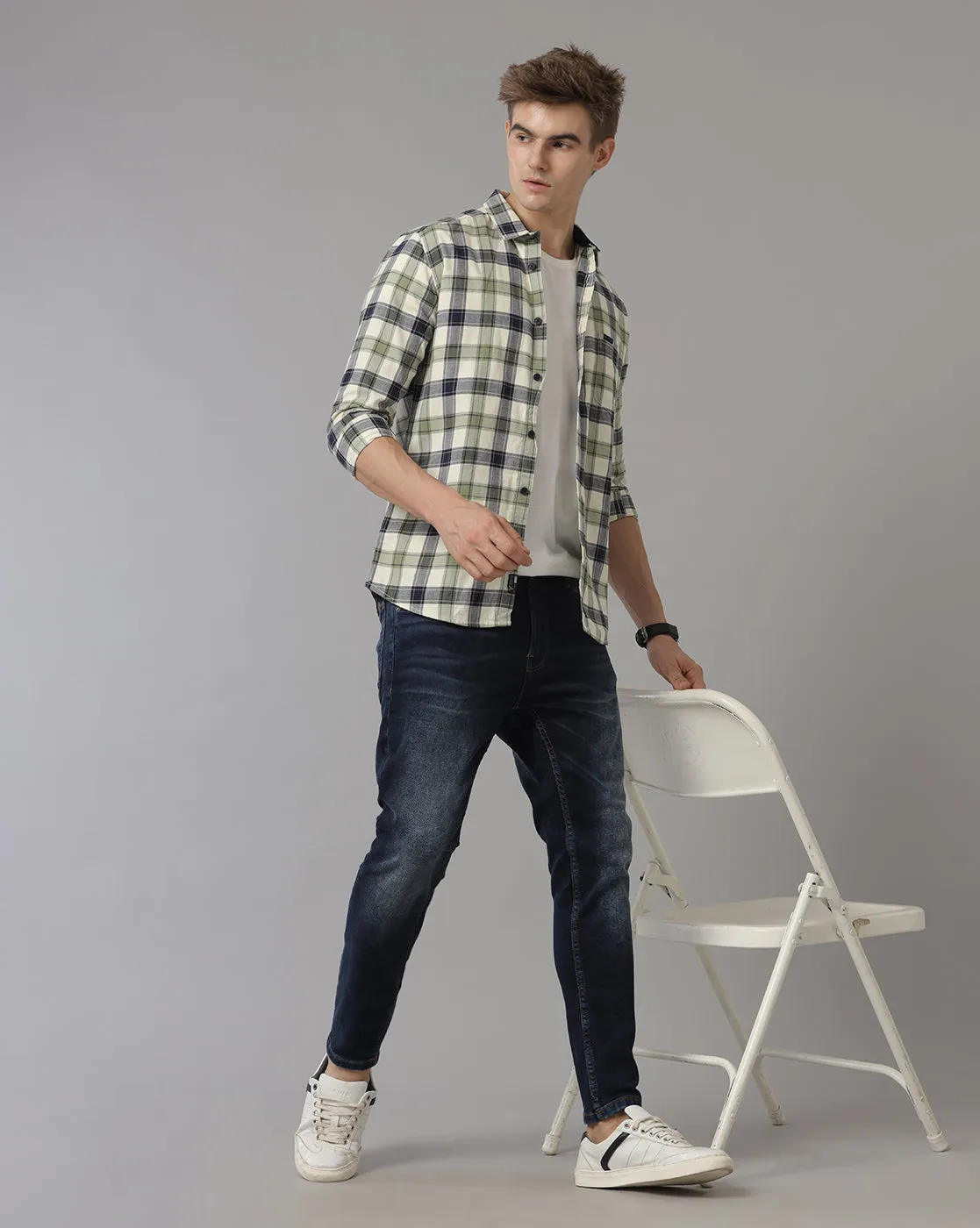 Men's Indigo Track Cropped Skinny Jeans