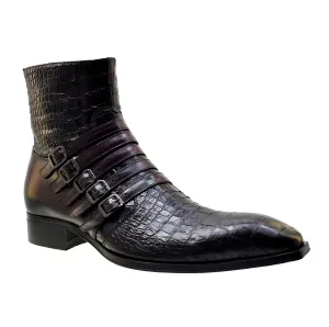 Men's Italian Shoes Jo Ghost 5225 Burgundy Print Crocodile Leather Buckle Boots