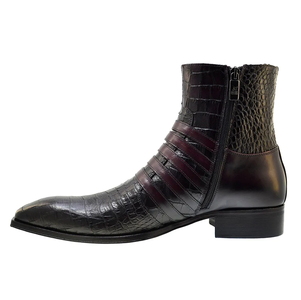 Men's Italian Shoes Jo Ghost 5225 Burgundy Print Crocodile Leather Buckle Boots
