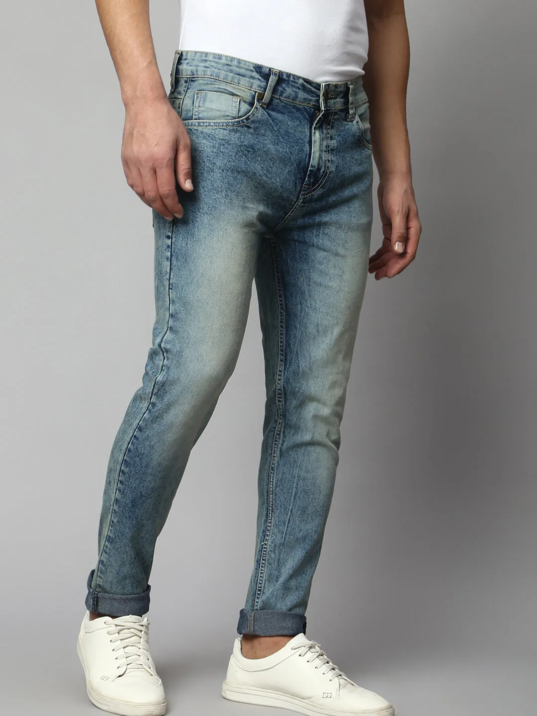 Men's Slim Fit Stretchable Heavy Washed Denim Jeans (Blue)