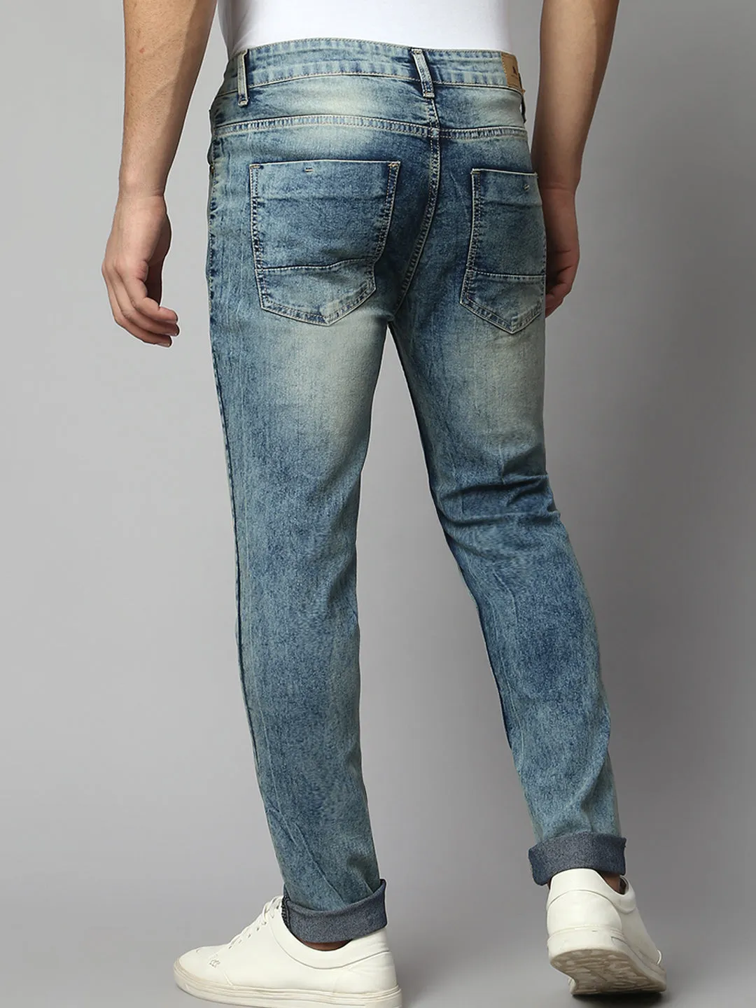 Men's Slim Fit Stretchable Heavy Washed Denim Jeans (Blue)
