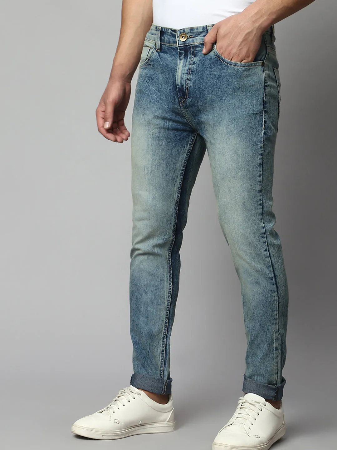 Men's Slim Fit Stretchable Heavy Washed Denim Jeans (Blue)