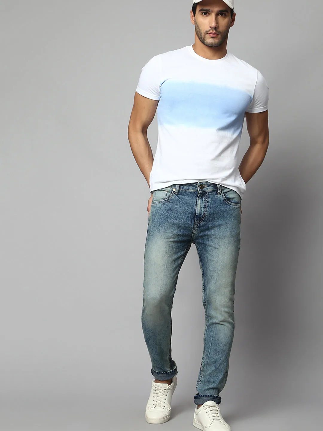 Men's Slim Fit Stretchable Heavy Washed Denim Jeans (Blue)