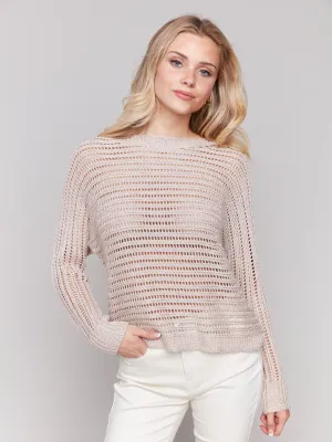 Metallic Fishnet Dolman Sweater - Champagne