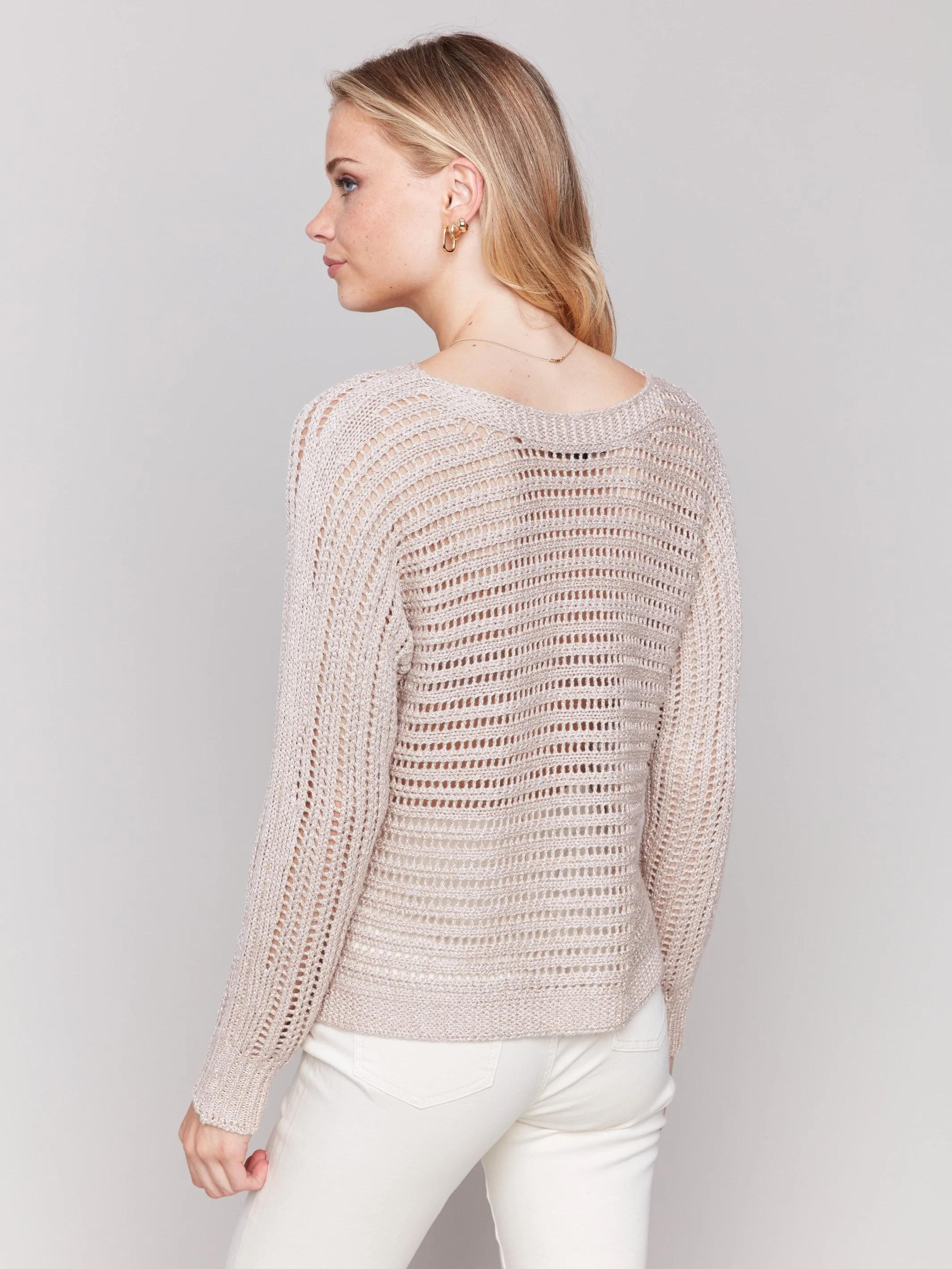 Metallic Fishnet Dolman Sweater - Champagne