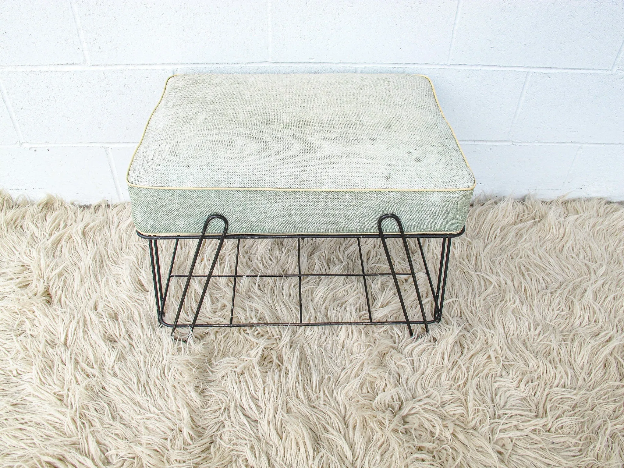 Midcentury Stool Bench Ottoman Shoe Rack