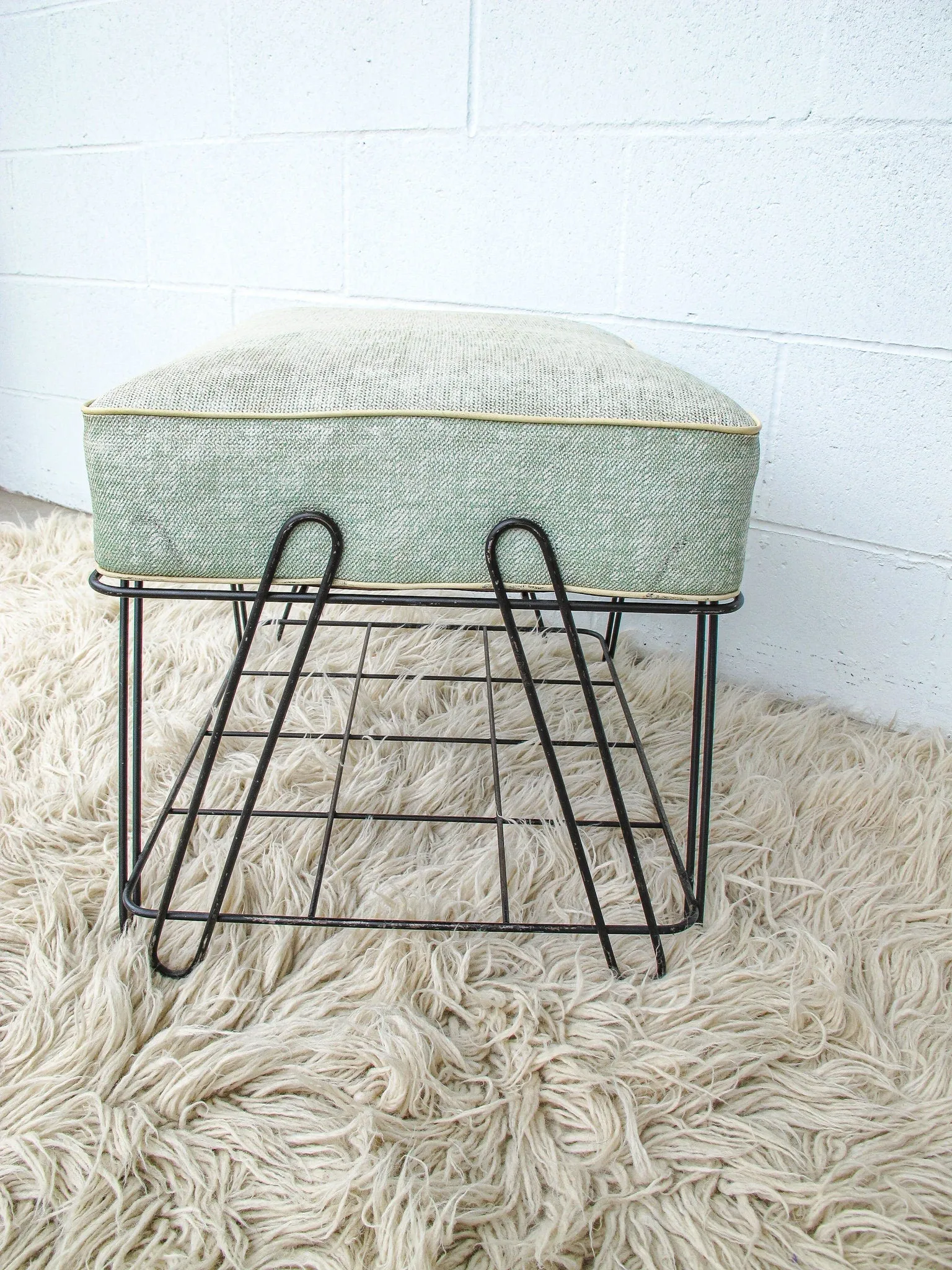 Midcentury Stool Bench Ottoman Shoe Rack