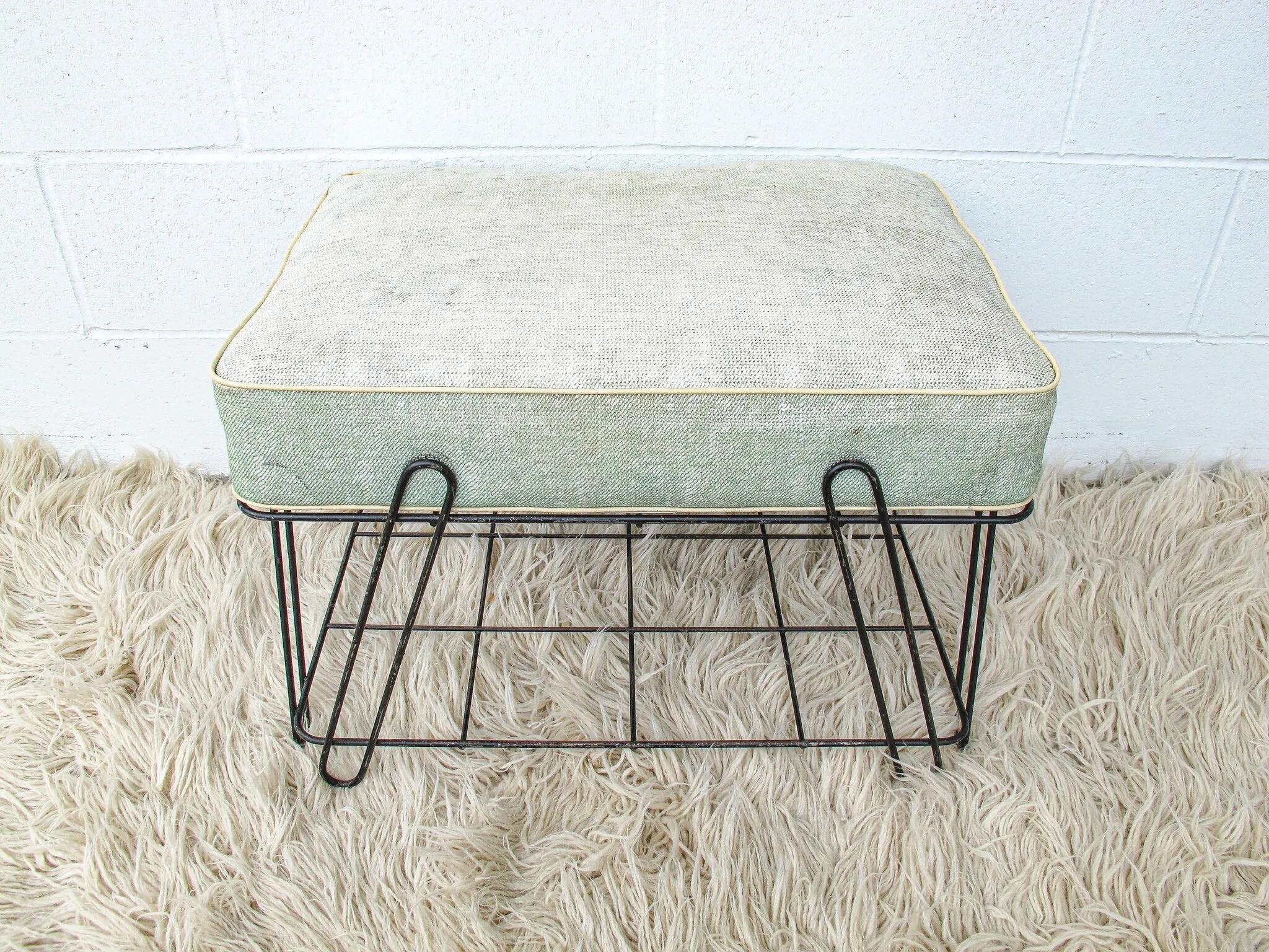Midcentury Stool Bench Ottoman Shoe Rack