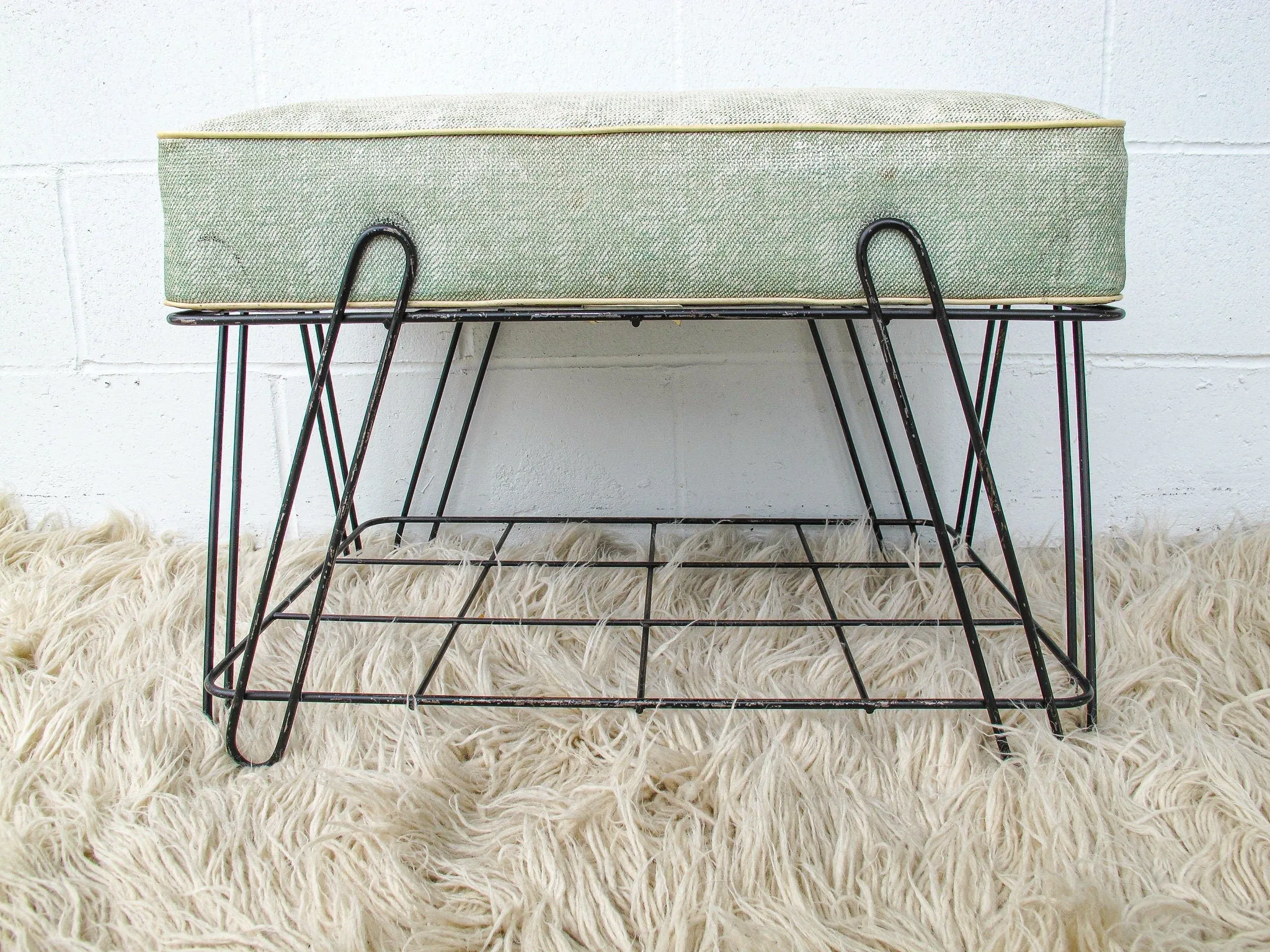 Midcentury Stool Bench Ottoman Shoe Rack