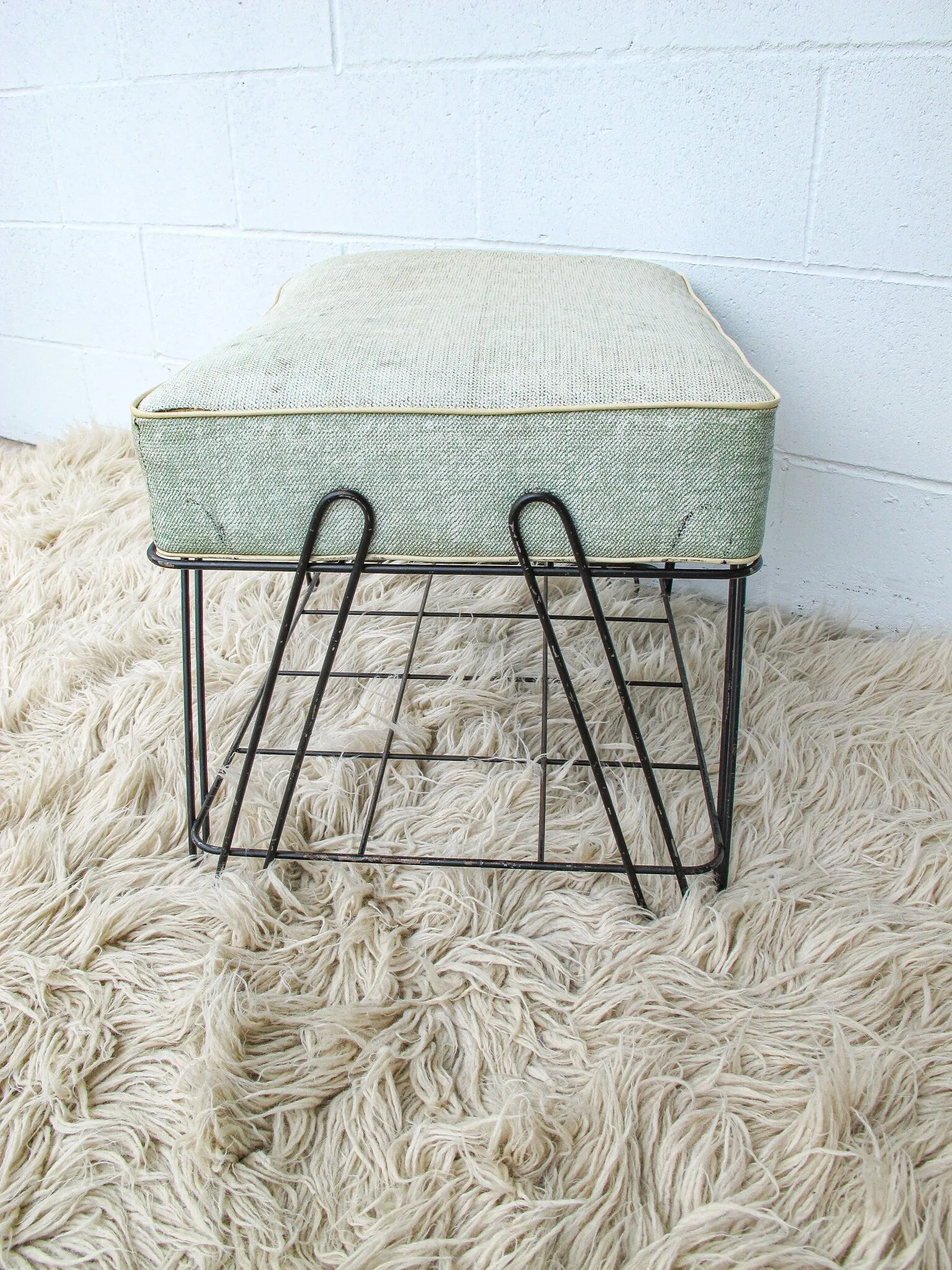 Midcentury Stool Bench Ottoman Shoe Rack