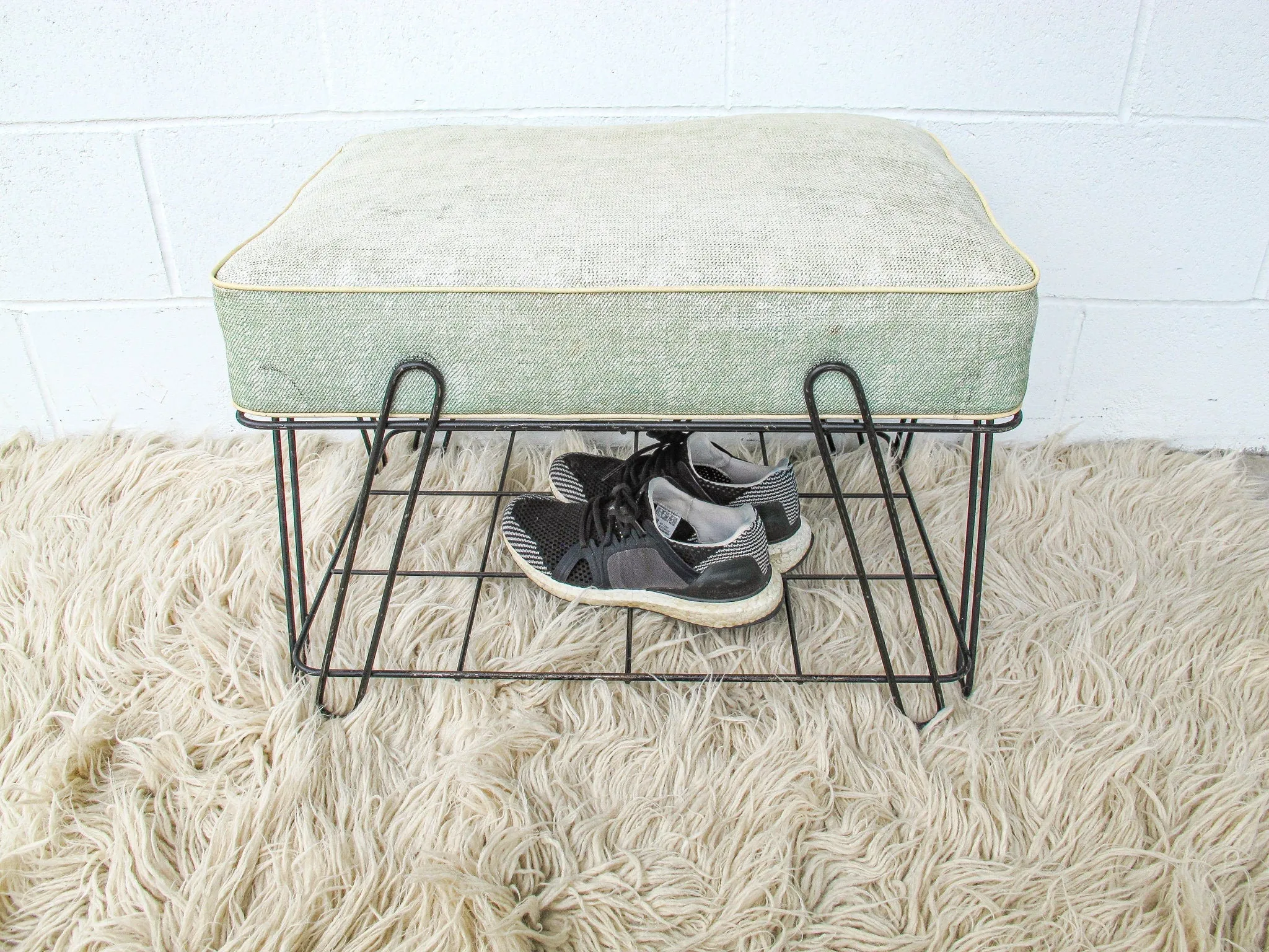 Midcentury Stool Bench Ottoman Shoe Rack