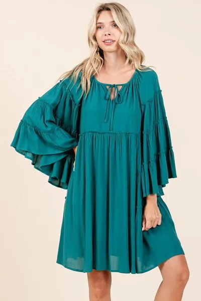 Mittoshop Frill Tie Neck Bell Sleeve Dress