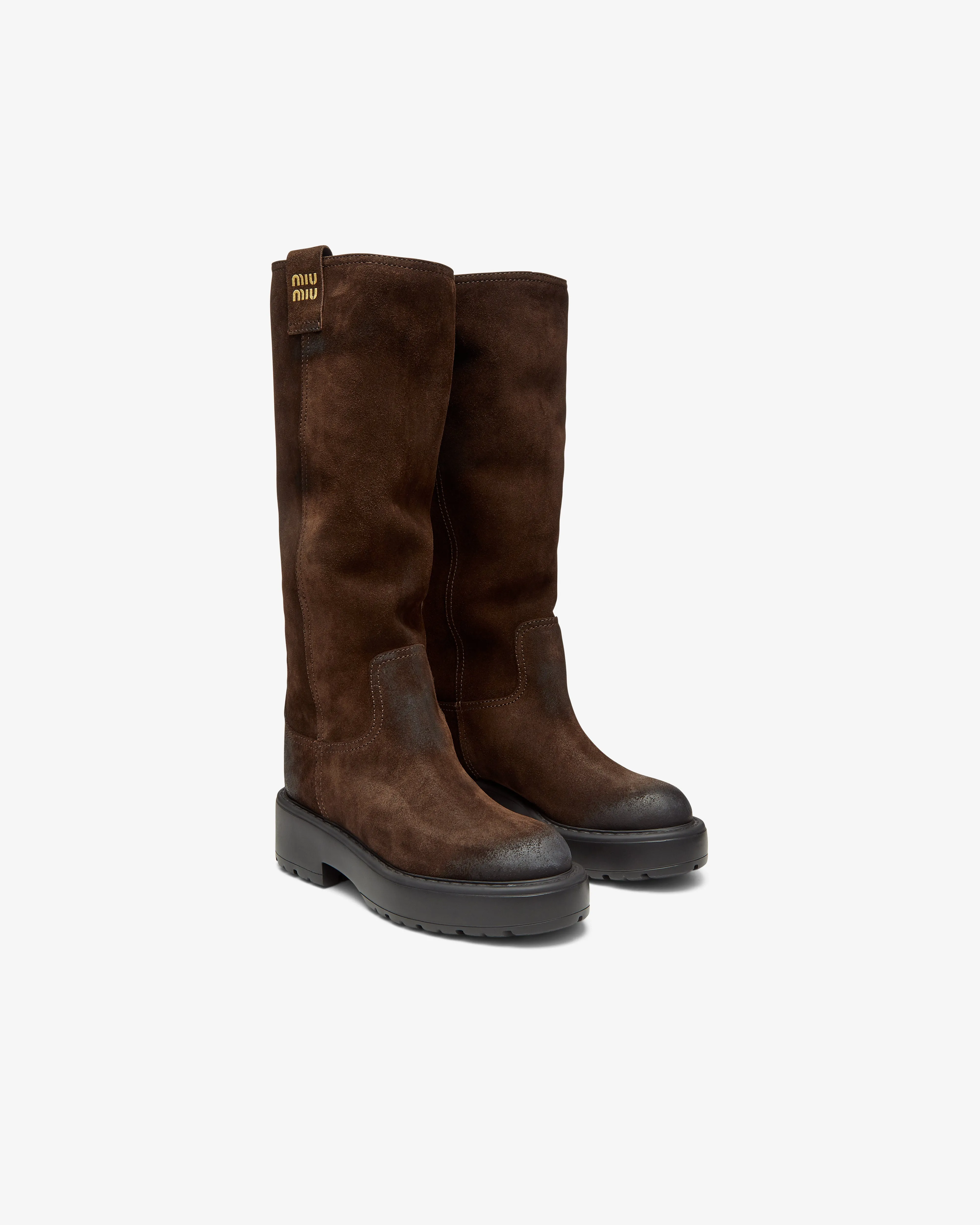 Miu Miu - Women's Suede Boots - (Dark Brown)