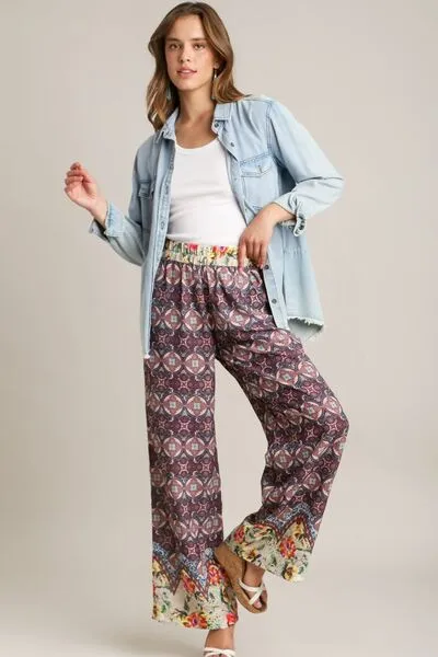 Mixed Print Elastic Waistband Pants Plus Size
