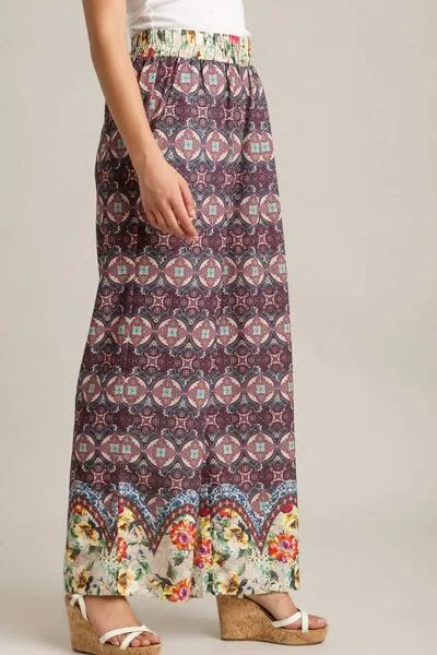 Mixed Print Elastic Waistband Pants Plus Size