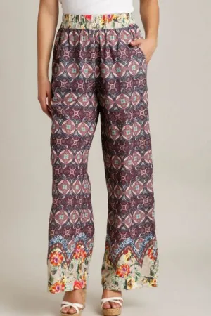 Mixed Print Elastic Waistband Pants Plus Size