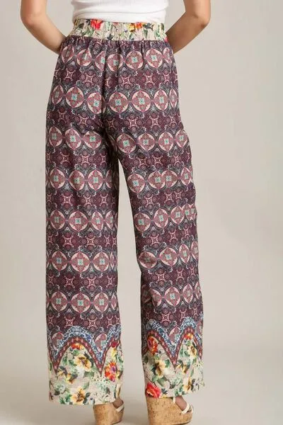 Mixed Print Elastic Waistband Pants Plus Size