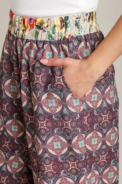 Mixed Print Elastic Waistband Pants Plus Size