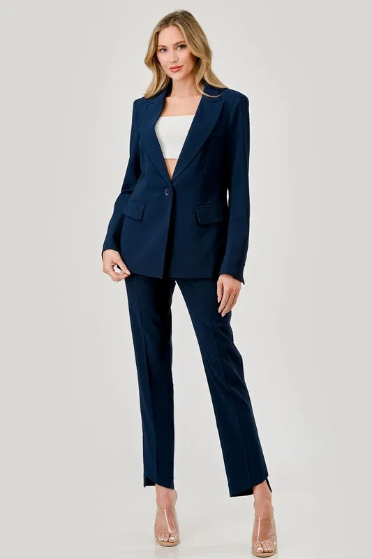 Monique Long Sleeve Notched Lapel Blazer Navy