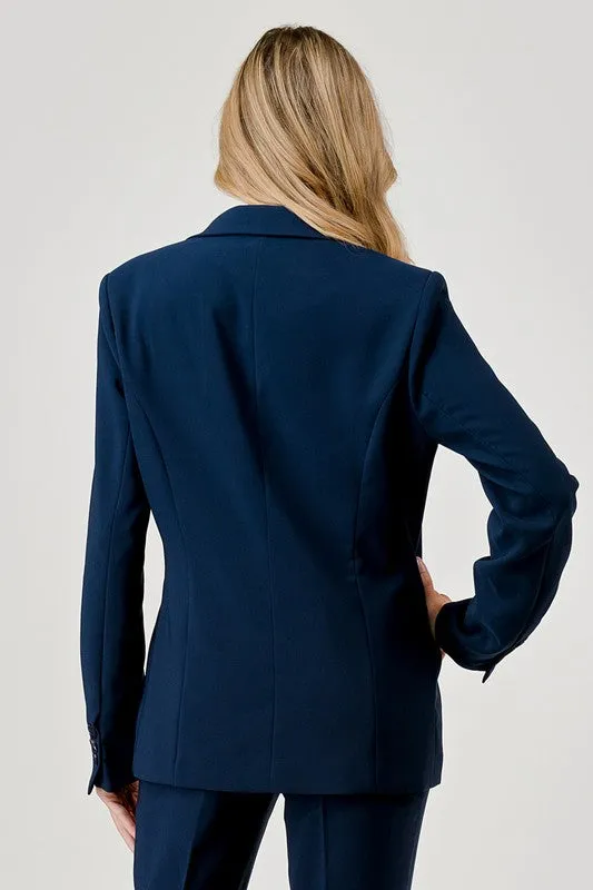 Monique Long Sleeve Notched Lapel Blazer Navy